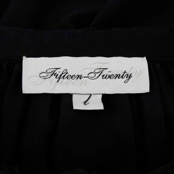 Fifteen Twenty Sz L Black Ruffle Neck Button Front 100% Silk Dress - Picture 5 of 5